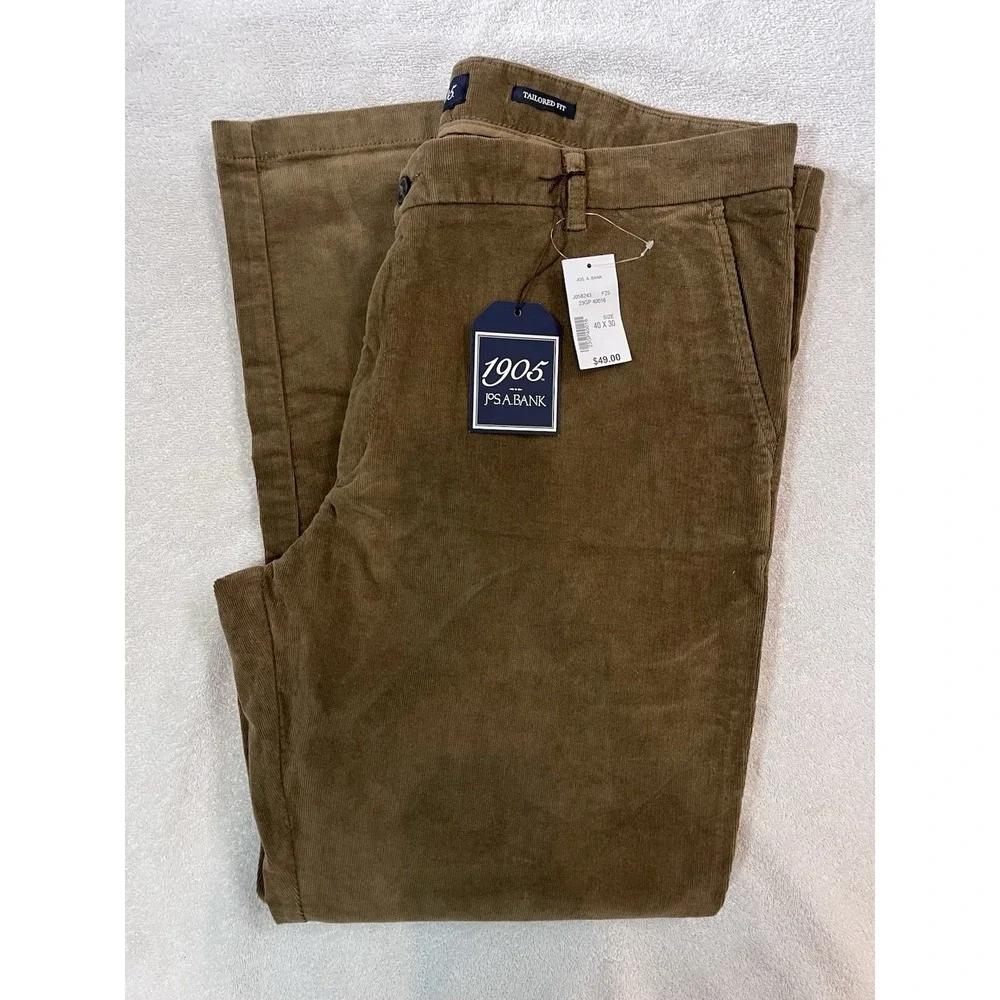 Jos A Bank 1905 Mens Tailored Fit Camel Corduroy Pants 40x30‎ Flat Front NWT